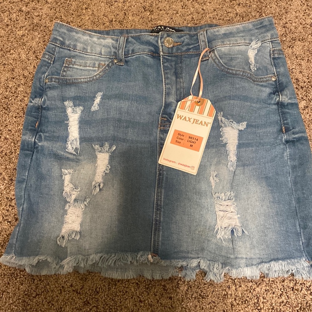 Wax jean light wash skirt